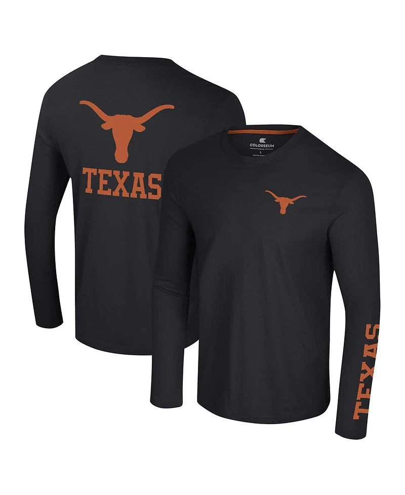 Colosseum Men's Black Texas Longhorns Logo Lockup 3-Hit Active Blend Long Sleeve T-Shirt