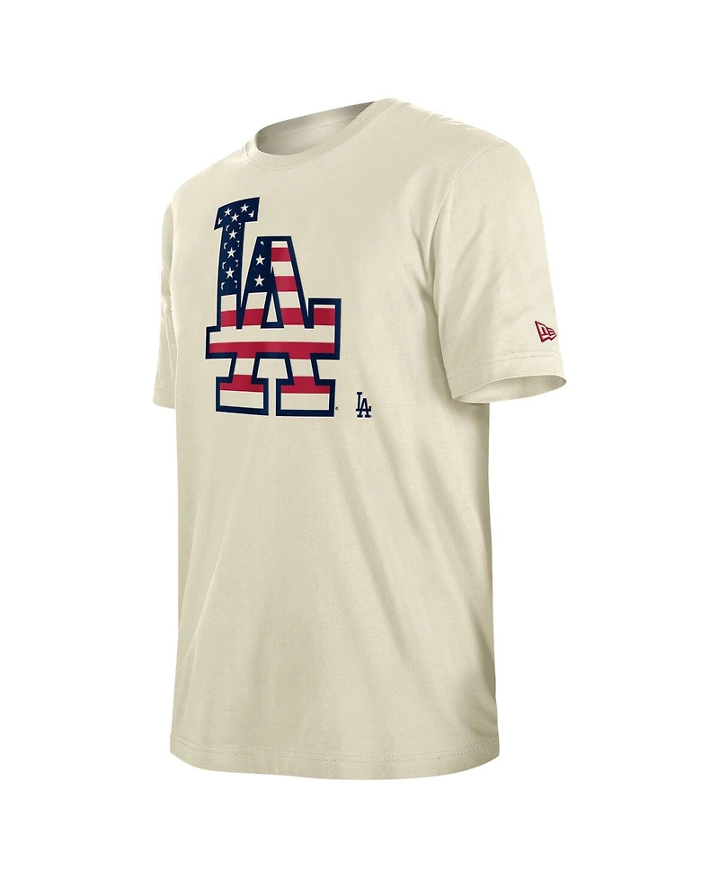 New Era Men's Cream Los Angeles Dodgers 4th of July Flag Fill T-Shirt