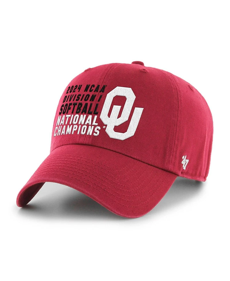 '47 Brand Men's and Women's Crimson Oklahoma Sooners 2024 Ncaa Softball Women's College World Series Champions Clean Up Adjustable Hat