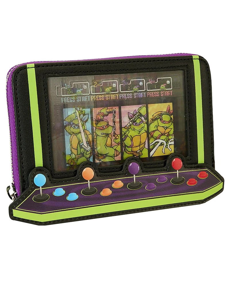 Loungefly Teenage Mutant Ninja Turtles 40th Anniversary Vintage-like Arcade Lenticular Glow Zip-Around Wallet