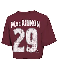 Majestic Women's Nathan MacKinnon Maroon Colorado Avalanche Behind the Net Boxy Name Number Cropped T-Shirt