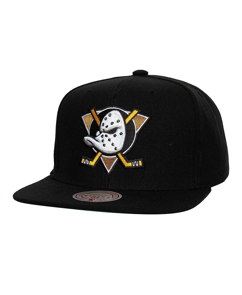 Mitchell & Ness Men's Black Anaheim Ducks Core Top Spot Snapback Hat