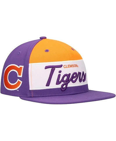 Mitchell & Ness Men's White/Purple Clemson Tigers Retro Sport Colorblock Script Snapback Hat