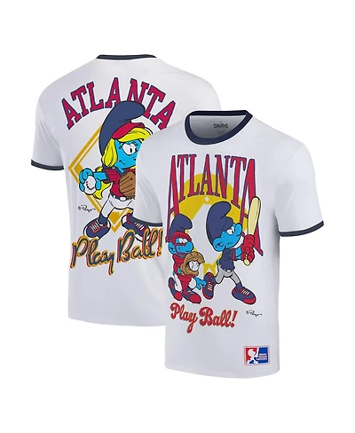 Ripple Junction Men's White the Smurfs Atlanta Baseball Ringer T-Shirt