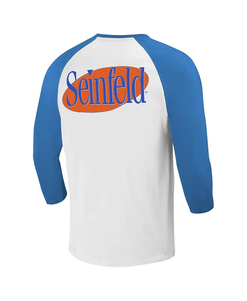 Ripple Junction Men's White/Royal Seinfeld New York City Baseball 3/4-Sleeve Raglan T-Shirt