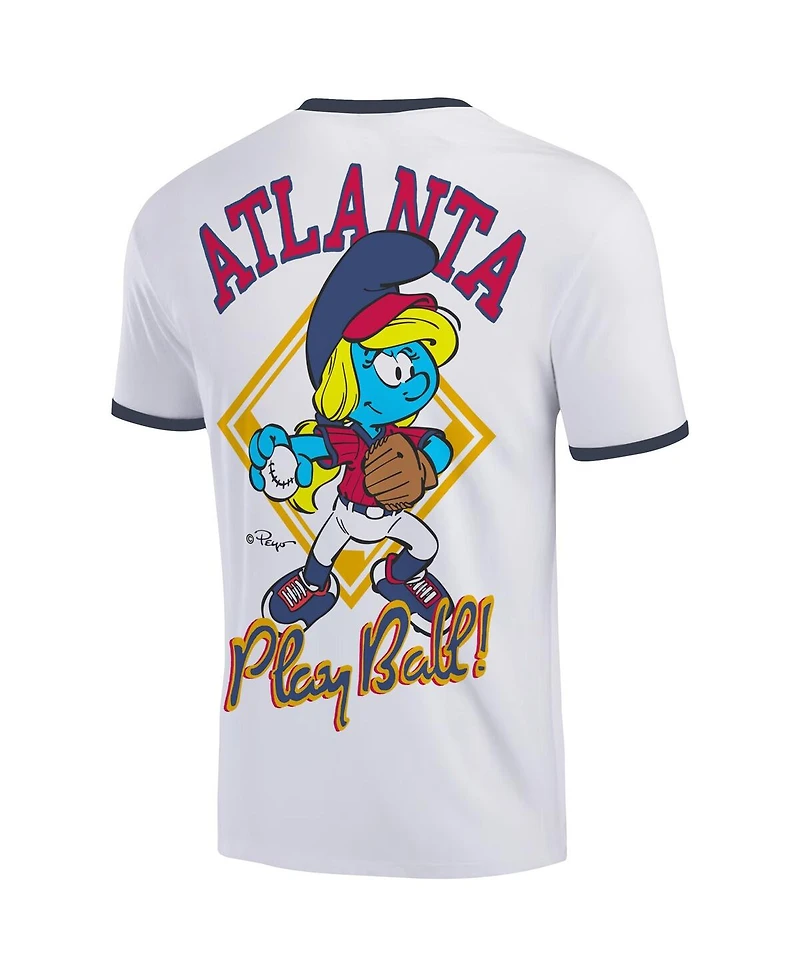 Ripple Junction Men's White the Smurfs Atlanta Baseball Ringer T-Shirt