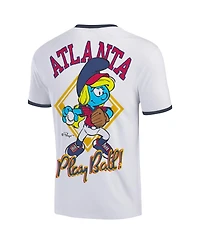 Ripple Junction Men's White the Smurfs Atlanta Baseball Ringer T-Shirt