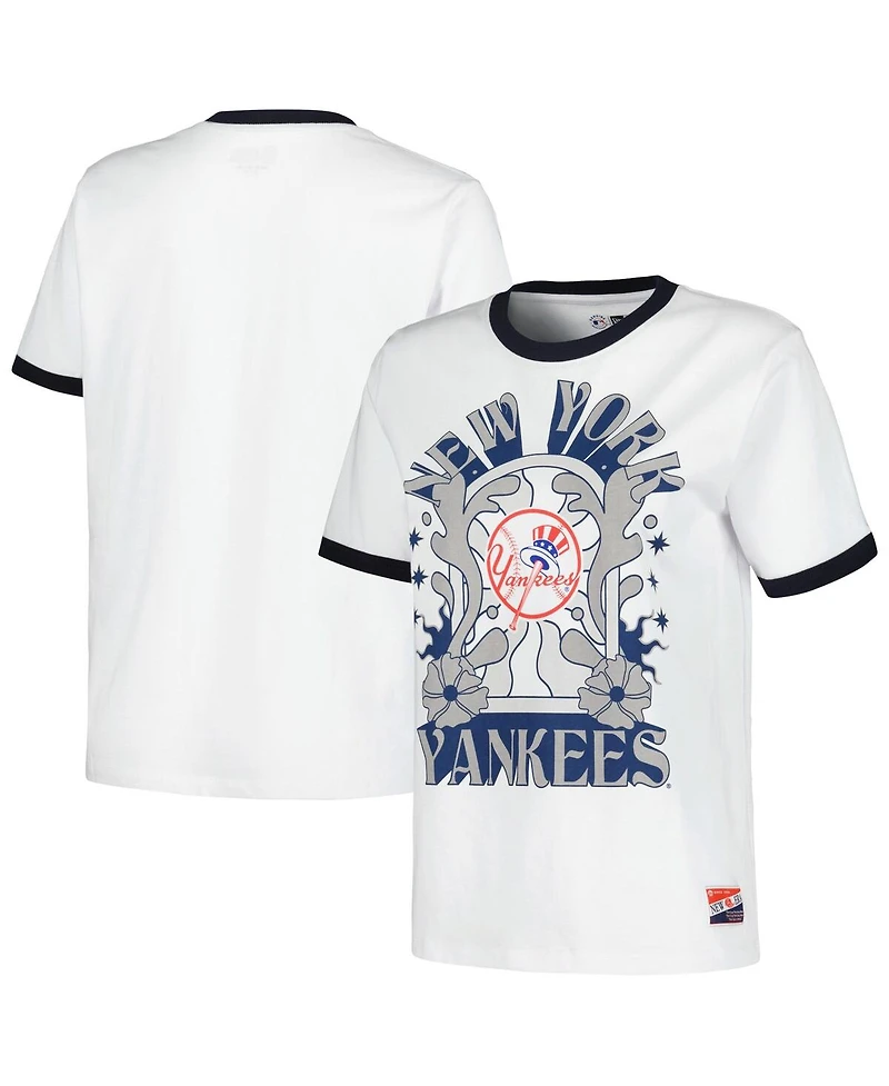 New Era Women's White York Yankees Oversized Ringer T-Shirt