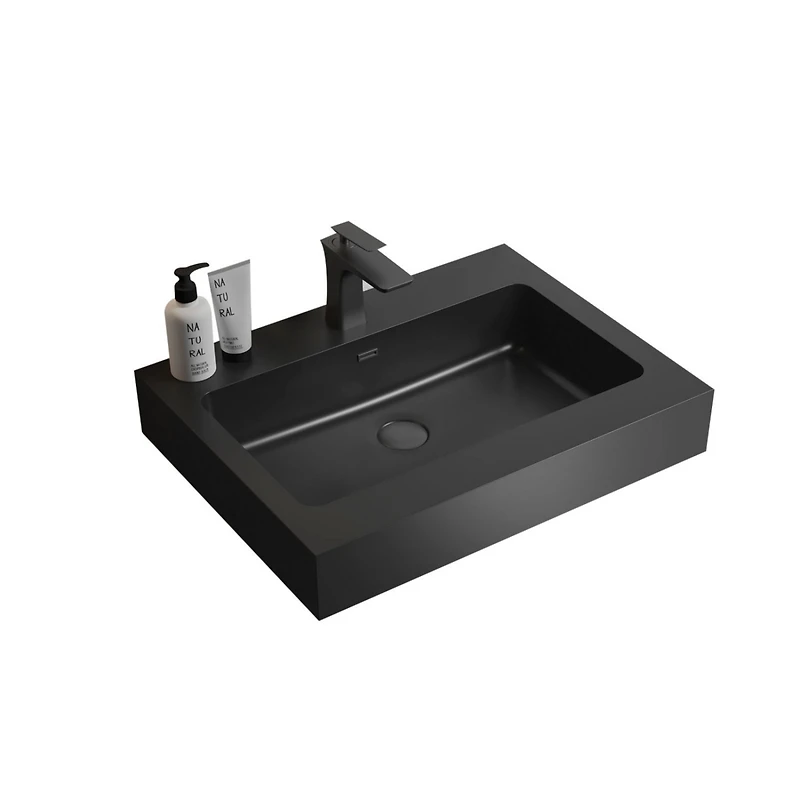 Modern Matte Black Quartz Basin with Overflow