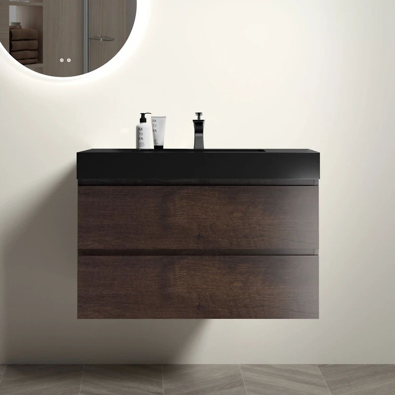 Streamdale Matte Black Integrated Quartz Basin Modern Elegance for Your Bathroom