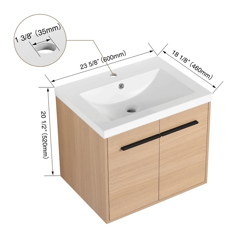 24" Oak Vanity with Resin Sink & Cabinet