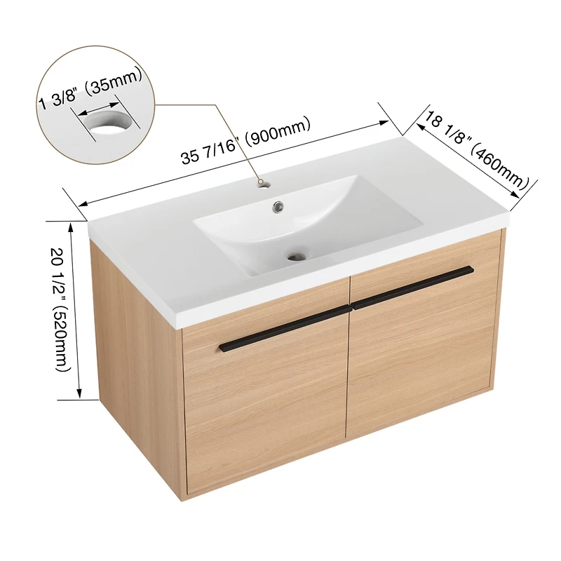 Streamdale Furniture 36" Oak Bathroom Vanity with Resin Countertop