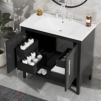 36" Black Bathroom Vanity with Sink, Mdf Cabinet with Doors & Drawers