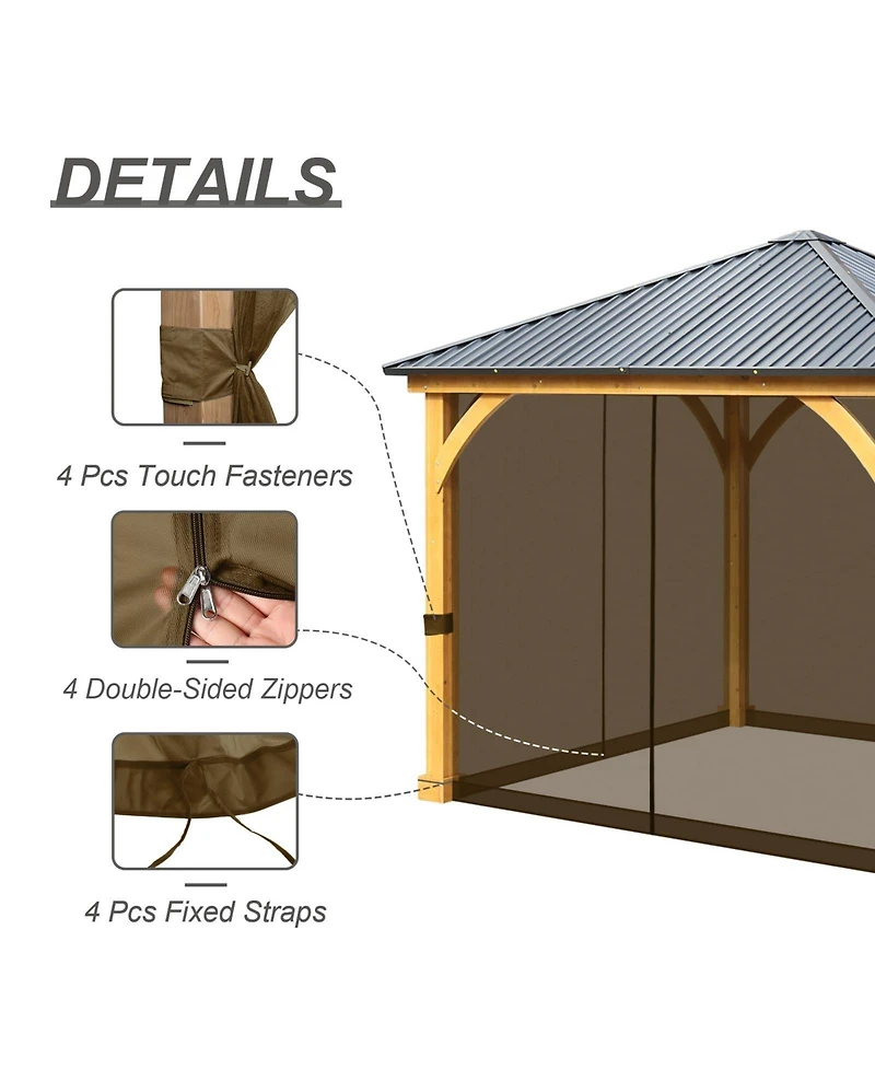 Aoodor Universal 10 x 13 ft. Gazebo Replacement Mosquito Netting Screen 4-Panel Sidewalls with Double Zipper for Patio Backyard Deck and Lawns (Only N