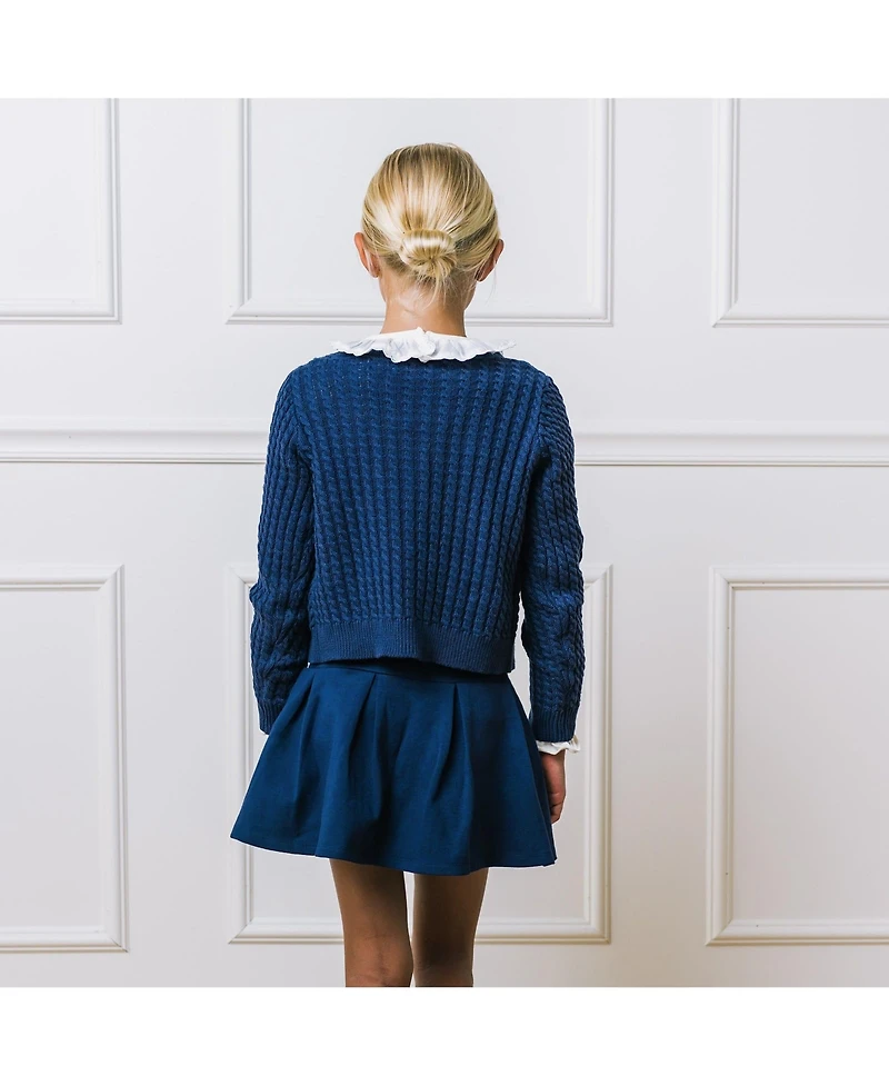 Hope & Henry Baby Girls Organic Long Sleeve Classic Cable Cardigan Sweater