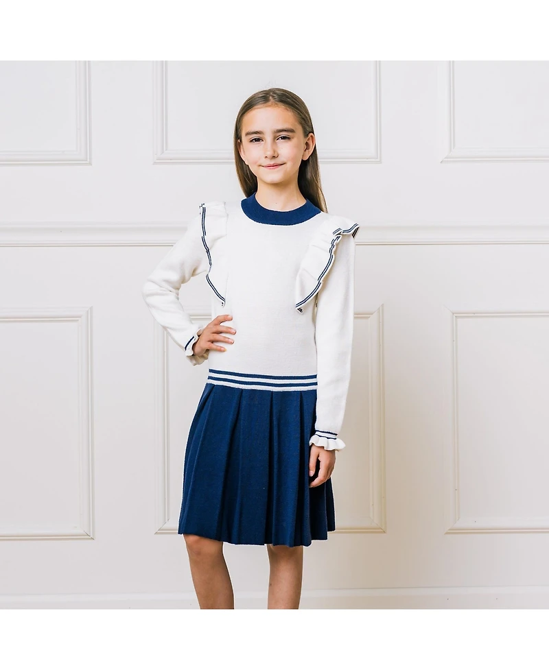 Hope & Henry Toddler Girls Long Sleeve Mock Neck Ruffle Pinafore Sweater Dress