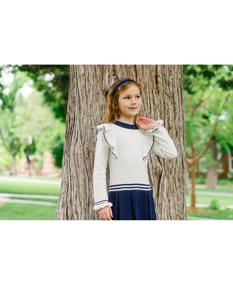 Hope & Henry Toddler Girls Long Sleeve Mock Neck Ruffle Pinafore Sweater Dress