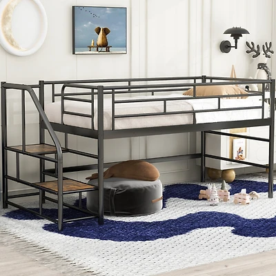Streamdale Twin Loft Bed with Storage Stairs, Black