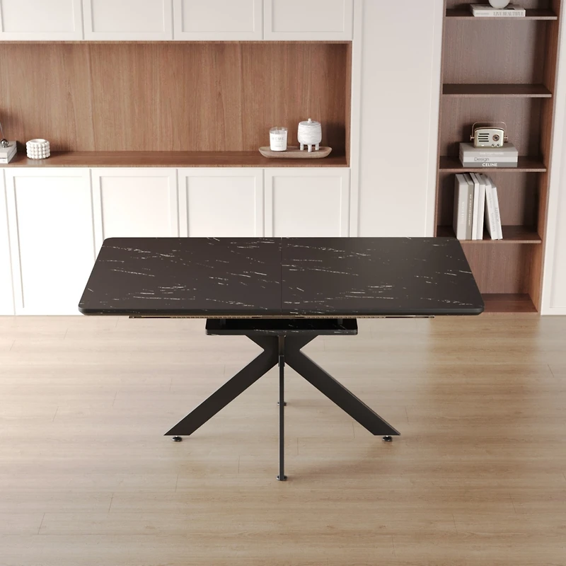 Streamdale Furniture Extendable Black Dining Table: Modern Mid-Century Kitchen Table for 8-10
