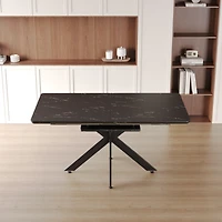 Streamdale Furniture Extendable Black Dining Table: Modern Mid-Century Kitchen Table for 8-10