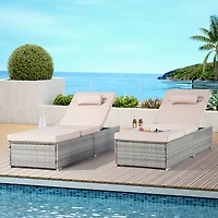 Streamdale Gray Rattan Outdoor Chaise Lounge with Adjustable Backrest