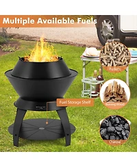Slickblue 20 Inch Patio Fire Pit Metal Camping Fire Bowl with Pot Holder and Storage Shelf-Black