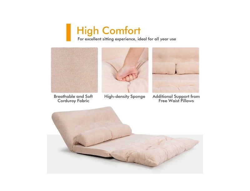 Slickblue 6-Position Adjustable Sleeper Lounge Couch with 2 Pillows