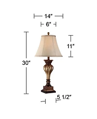 Regency Hill Senardo Traditional Table Lamp 30" Tall Gold Vase Silhouette with Fluting and Floral Tan Bell Shade for Bedroom Living Room Bedside