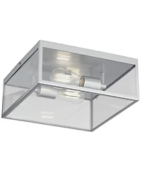 John Timberland Union Modern Farmhouse Indoor-Outdoor Flush-Mount Ceiling Light Fixture 12" Matte Silver Nickel Clear Glass Panels Square Exterior Hou