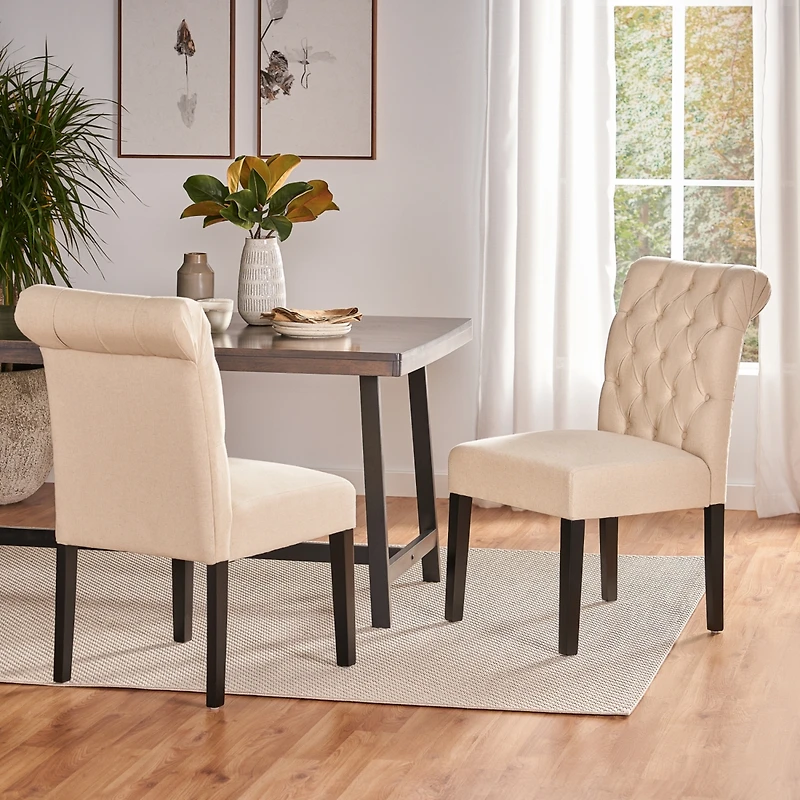 Streamdale Ivory Linen Tufted Rolltop Dining Chairs (Set Of 2)