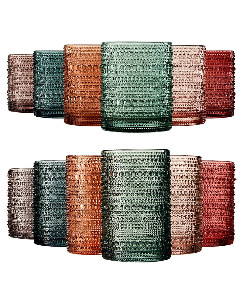 The Wine Savant Khen Hobnail Drinking Glasses Pastel Colored Beaded Set of 12
