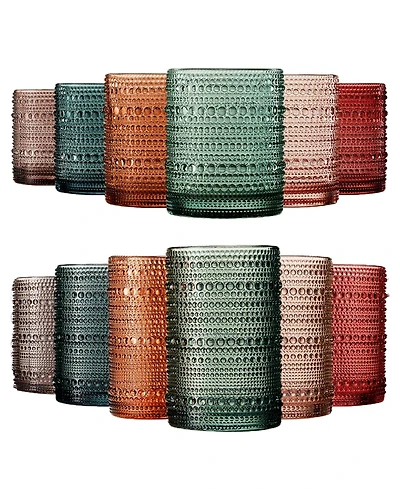 The Wine Savant Khen Hobnail Drinking Glasses Pastel Colored Beaded Set of 12