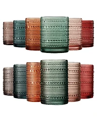 The Wine Savant Khen Hobnail Drinking Glasses Pastel Colored Beaded Set of 12