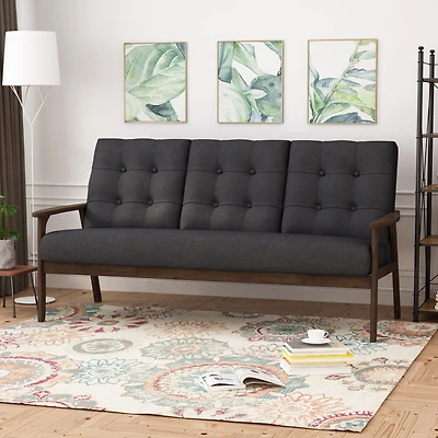 Streamdale Athena Waffle Stitch Tufted Sofa With Rubberwood Legs