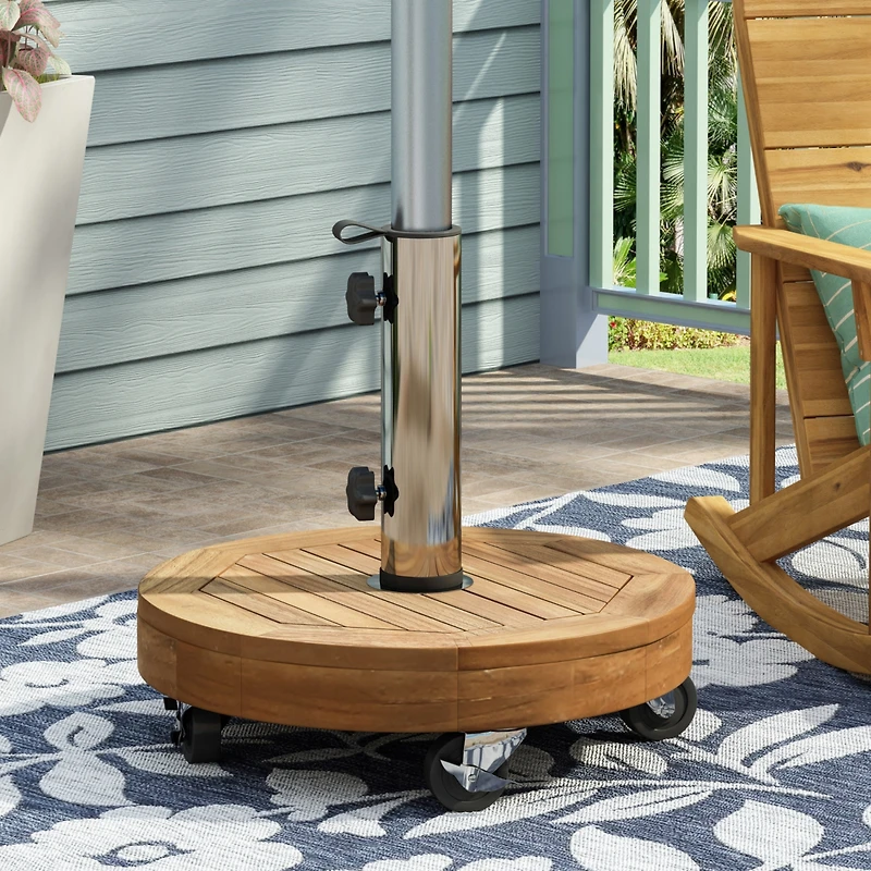 Acacia Wood Umbrella Base With Concrete Core