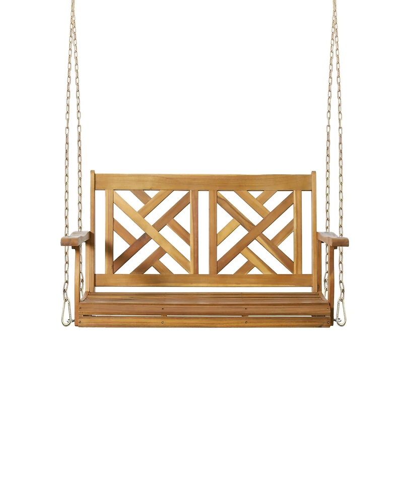 Simplie Fun Acacia Wood Porch Swing With Slat Panel Seating