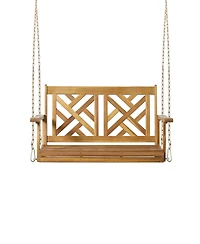 Simplie Fun Acacia Wood Porch Swing With Slat Panel Seating