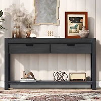 Streamdale Acacia Veneer Console Table with Drawers and Shelf
