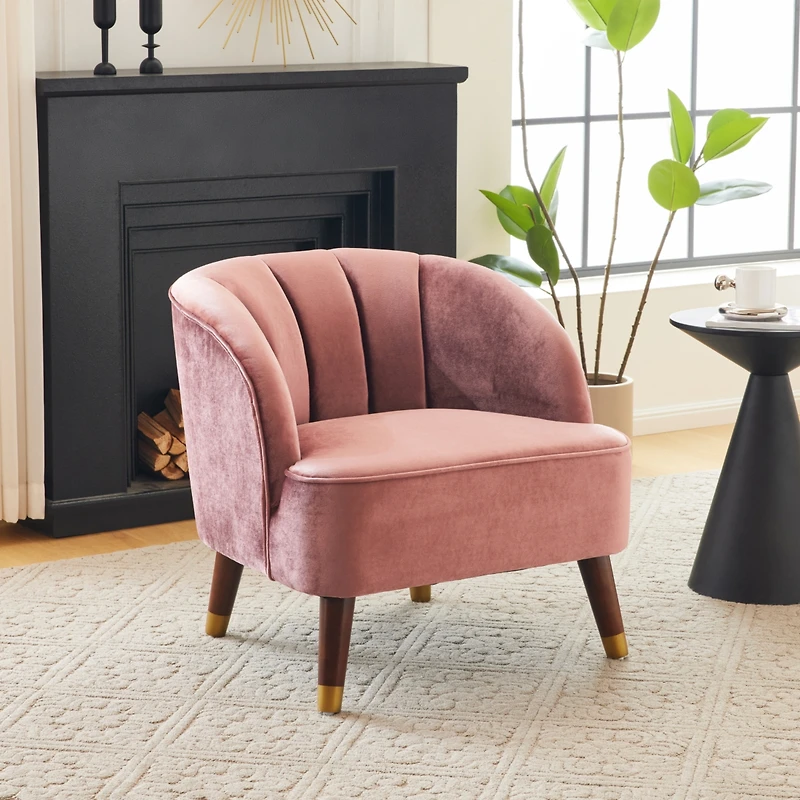 Streamdale Stylish Velvet Barrel Accent Chair with Sturdy Legs