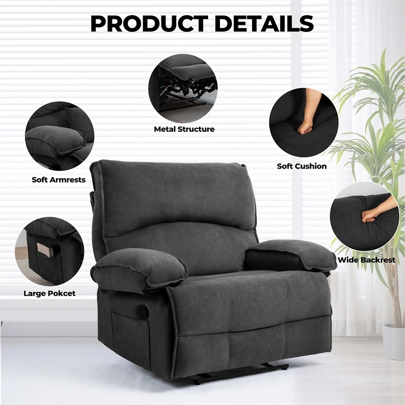 Streamdale Oversized Push-Back Recliner with Super Soft Fleece