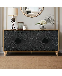 Streamdale Furniture Black Carved Symmetrical Door with Wood Frame