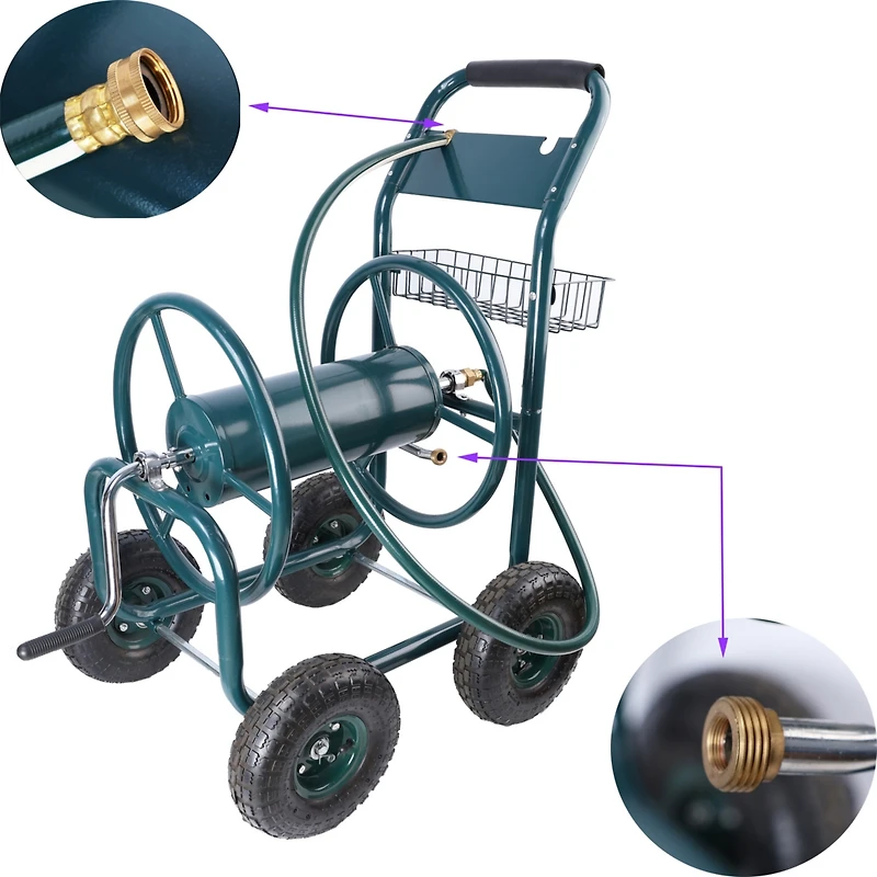 Streamdale Furniture 4-Wheel Garden Hose Reel Cart with Basket