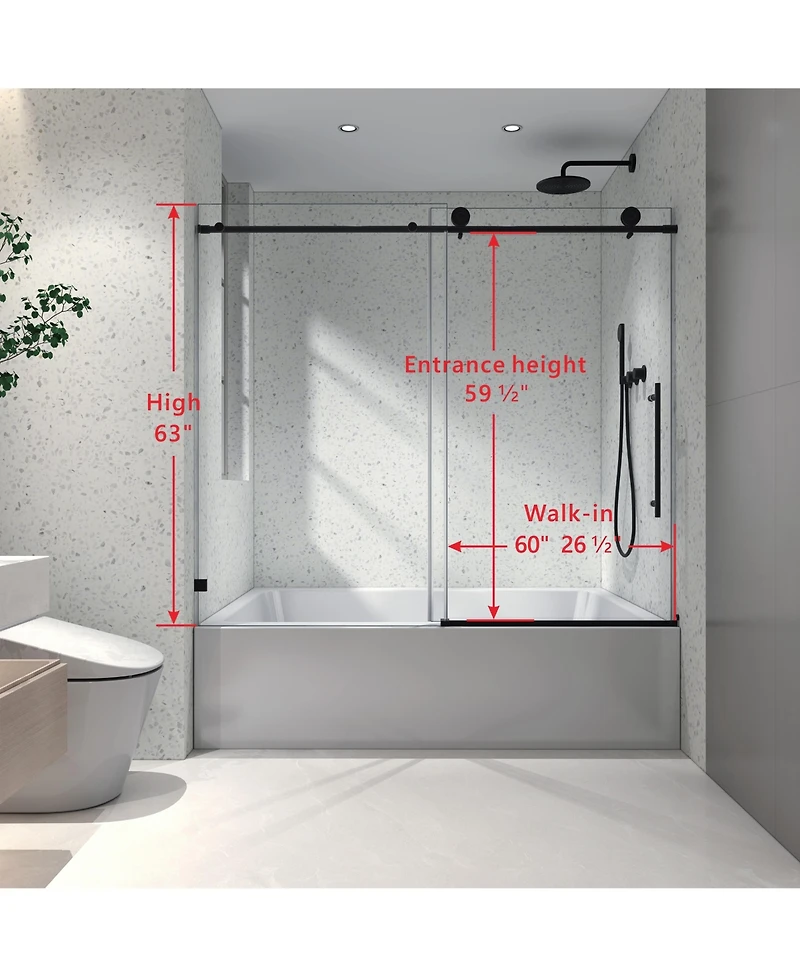 Streamdale Matte Black Frameless Shower Door with Adjustable Soft-Closing