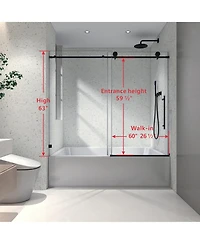 Streamdale Matte Black Frameless Shower Door with Adjustable Soft-Closing