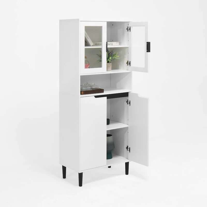 Streamdale Furniture Tall Storage Cabinet with Glass Display & Doors, Modern White Cabinet
