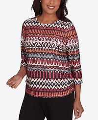 Alfred Dunner Runway Ready Women's Geometric Crew Neck Top With Side Ruching
