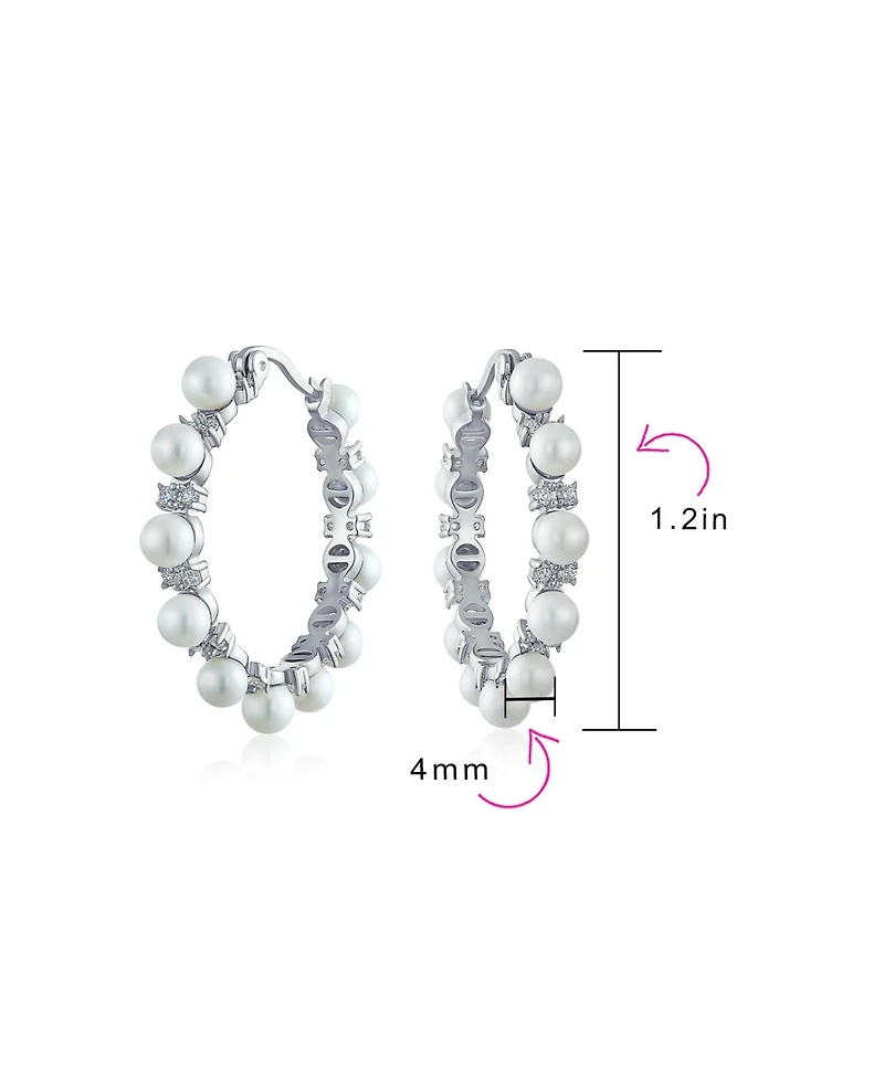 Bling Jewelry Statement Jewelry White Simulated Pearl Hoop Earrings 1.25 Diameter