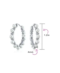 Bling Jewelry Statement Jewelry White Simulated Pearl Hoop Earrings 1.25 Diameter