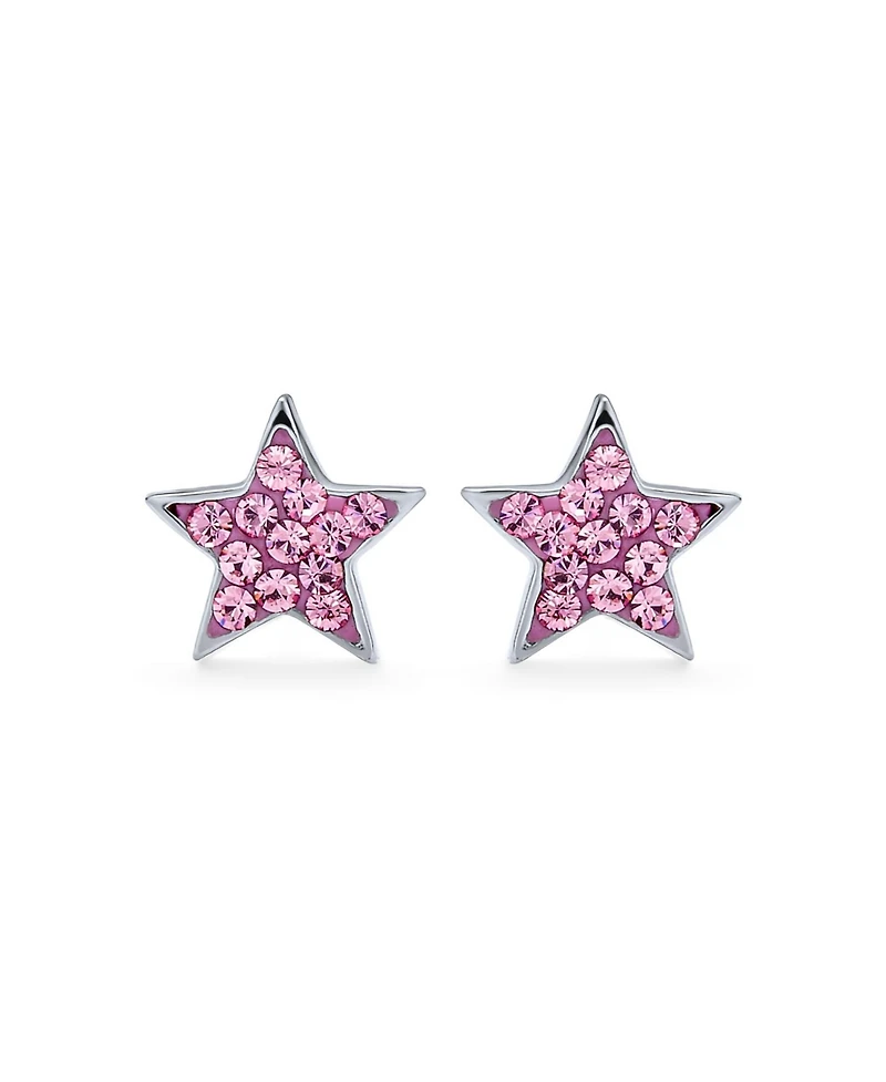 Bling Jewelry Usa American Patriotic Rock Star Sparkling Pave Crystals Pink Celestial Stars Stud Earrings Sterling Silver