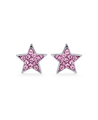 Bling Jewelry Usa American Patriotic Rock Star Sparkling Pave Crystals Pink Celestial Stars Stud Earrings Sterling Silver